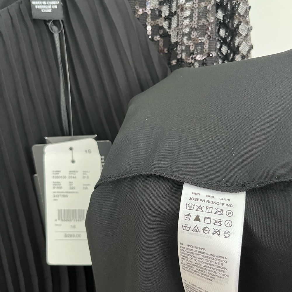 Joseph Ribkoff Black Pleated Midi Dress with Sequin Sleeves - Picture 4 of 15
